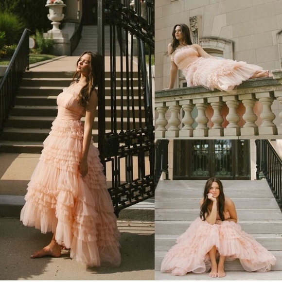 NWT Mac Duggal 20573 Tiered Strapless Tulle A-Line High-Low Gown Anthropologie - Picture 3 of 8